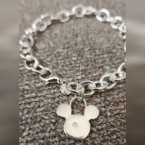 935 Stamped Silver Plated Mickey Minnie Mouse 7.5" Bracelet